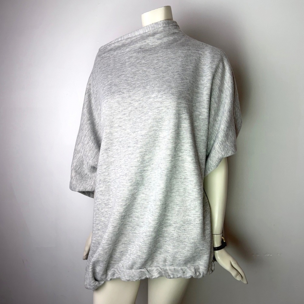 Simple Reversible Mock Neck Sweatshirt Dolman Sleeve Bubble Hem Gray Oversize OS